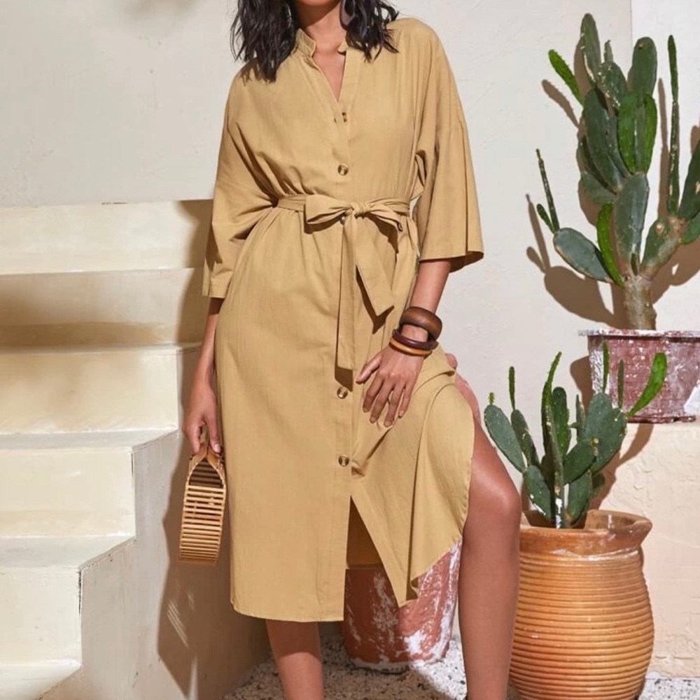 Belted Midi Shirt Dress
